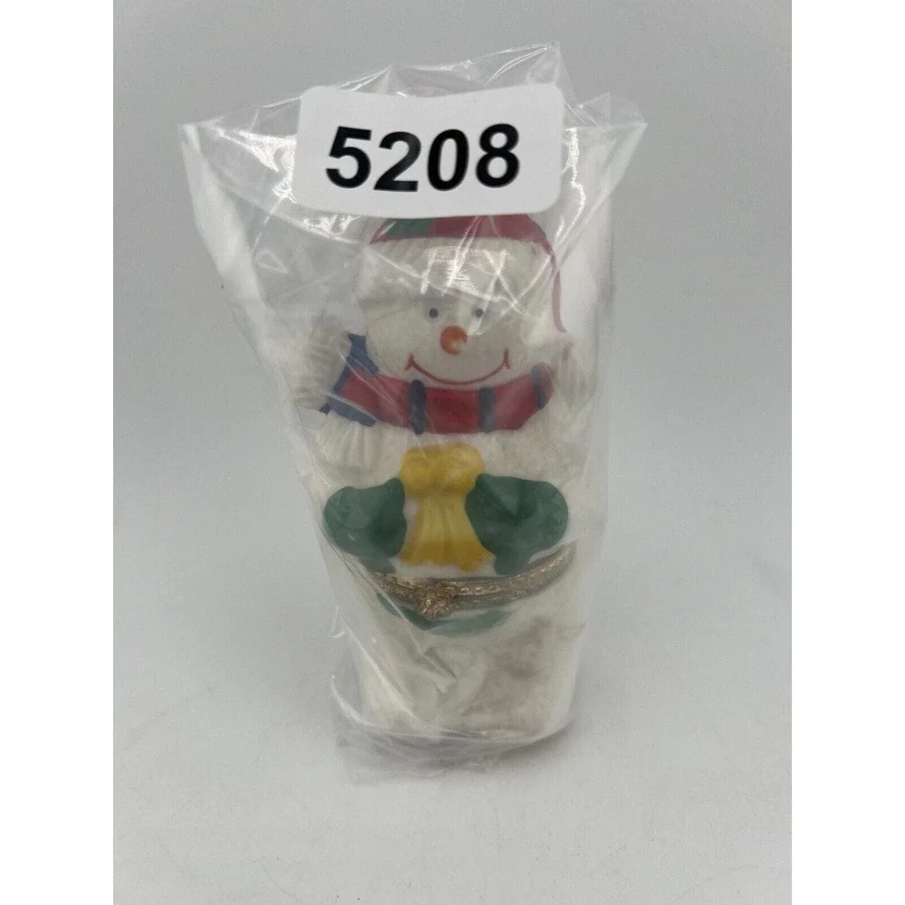 Christmas Snowman Trinket Box Red‎ Santa Hat & Scarf Glazed Porcelain